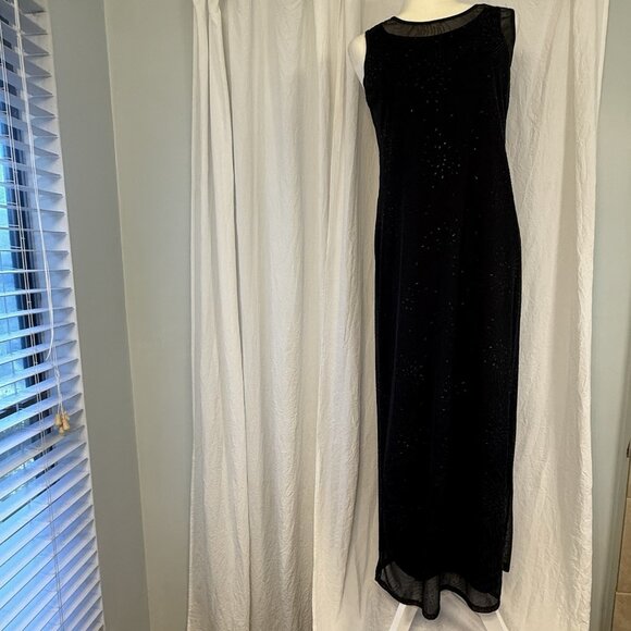 Womens Dark Mesh Overlay Starburst Pattern Maxi Dress Size 8 Whimsigoth Witchy - Picture 1 of 9